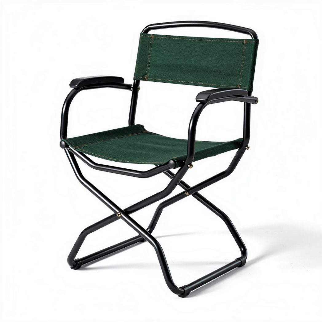 Folding director chair with steel frame and green canvas seat dimensions 50 x 50 x 80cm