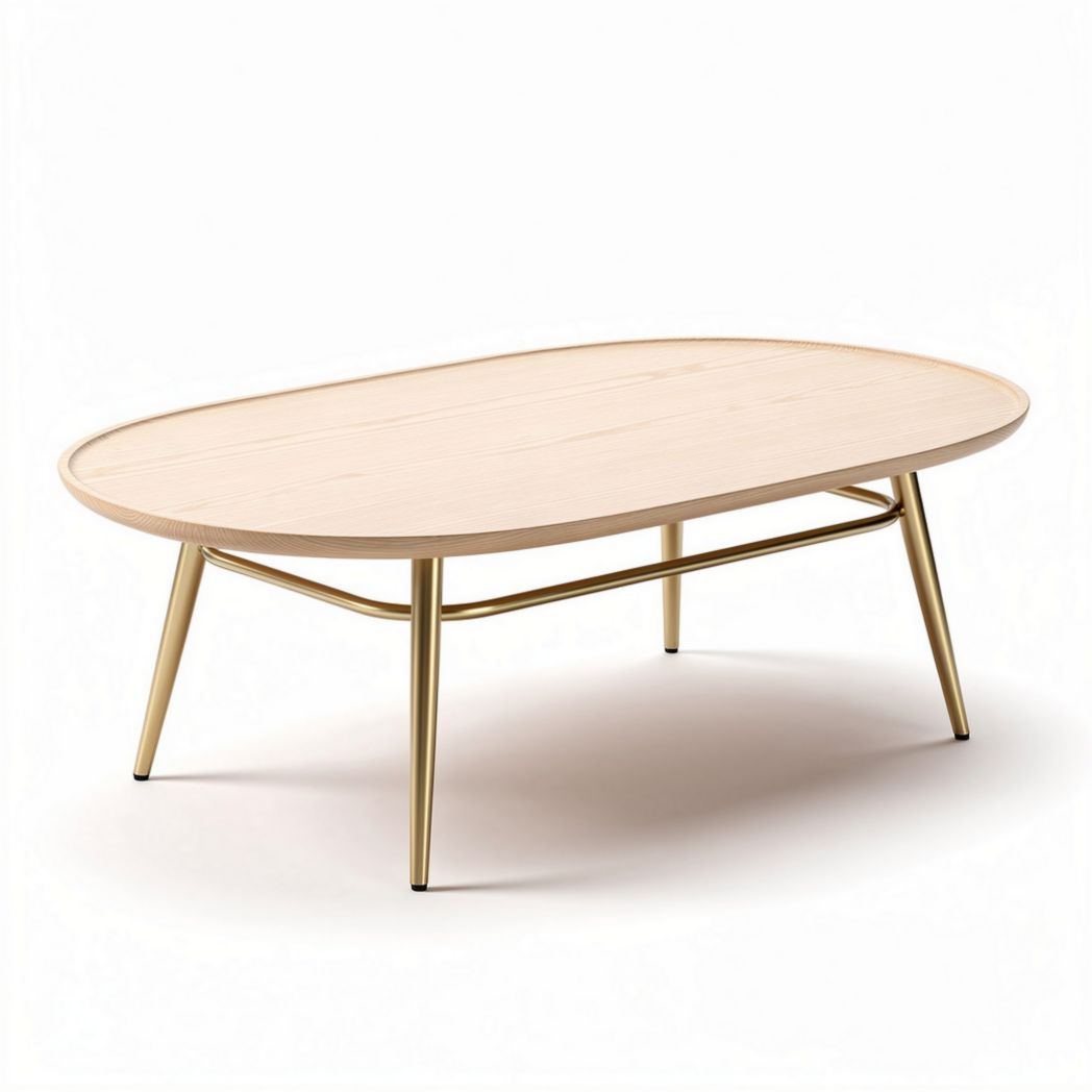 Natural wood coffee table with gold metal legs 120 x 60 x 45cm