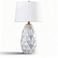 Ceramic table lamp with geometric design and white fabric shade 25 x 25 x 40cm