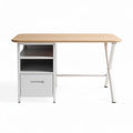 Wooden desk with storage drawer and open shelf 120 x 60 x 75cm in white and natural finish