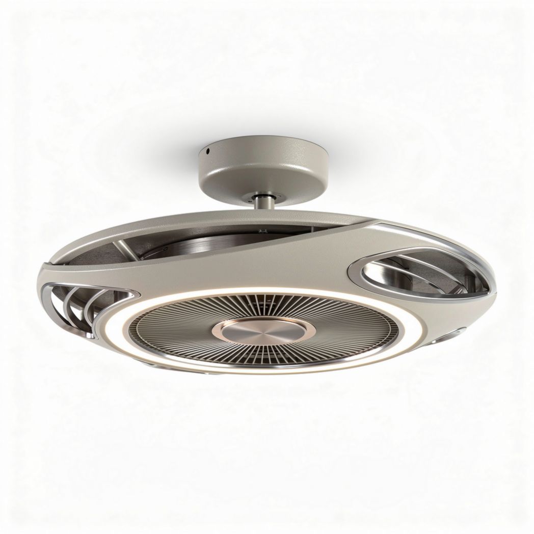 Modern ceiling fan with integrated LED light 30 x 30 x 10cm in silver finish