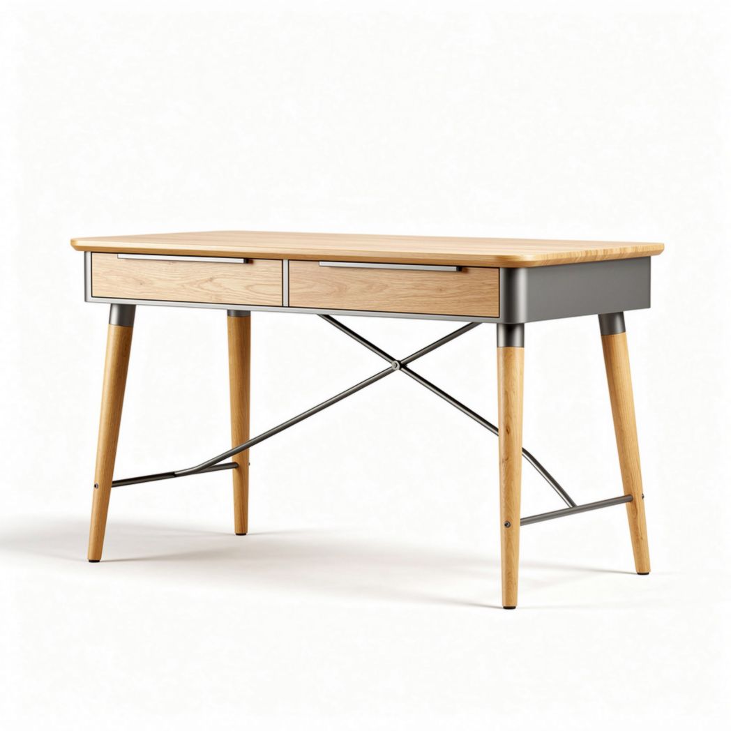 Wooden writing desk with metal accents and two drawers 120 x 60 x 75cm