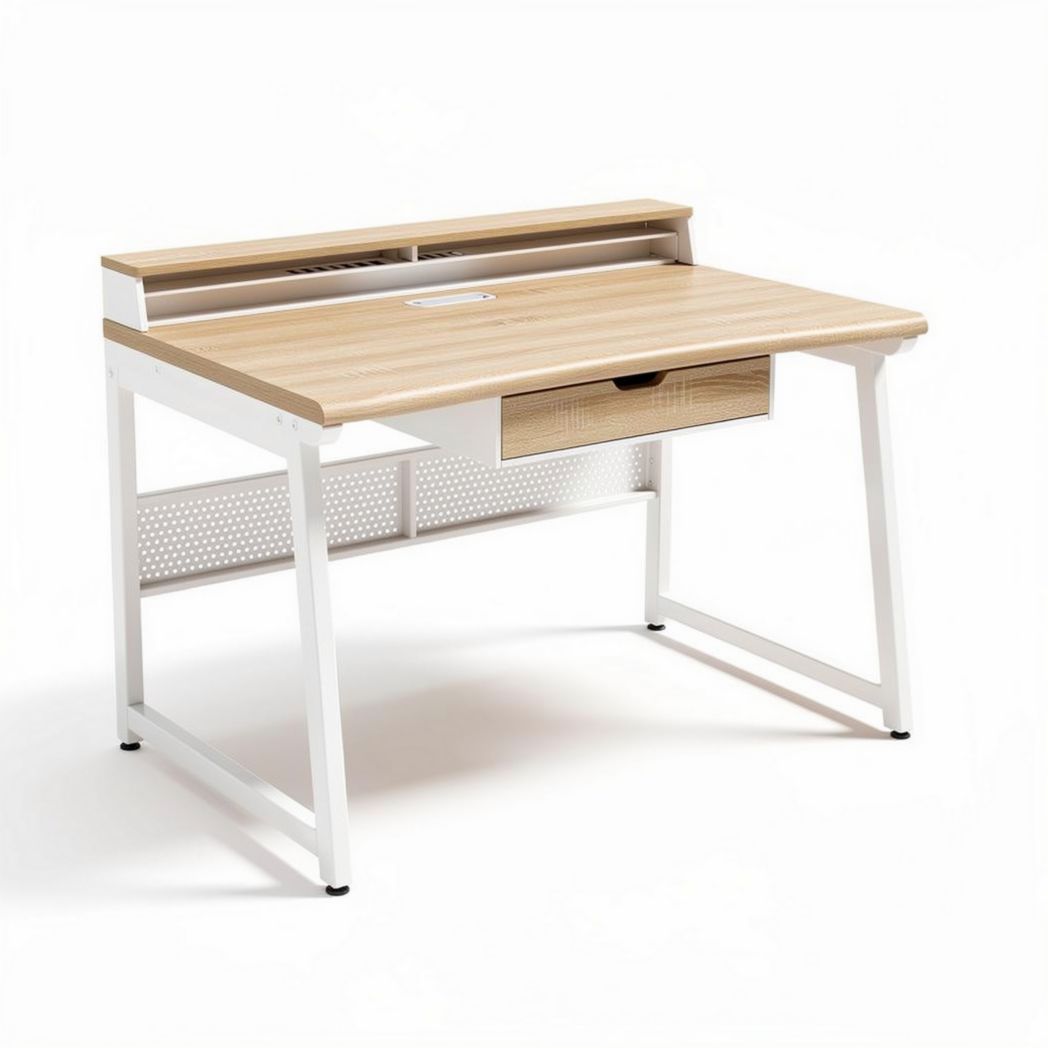 Wooden home office desk with drawer and metal frame 120 x 60 x 75cm