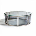 Glass top coffee table with metal frame and oval design 100 x 60 x 40cm