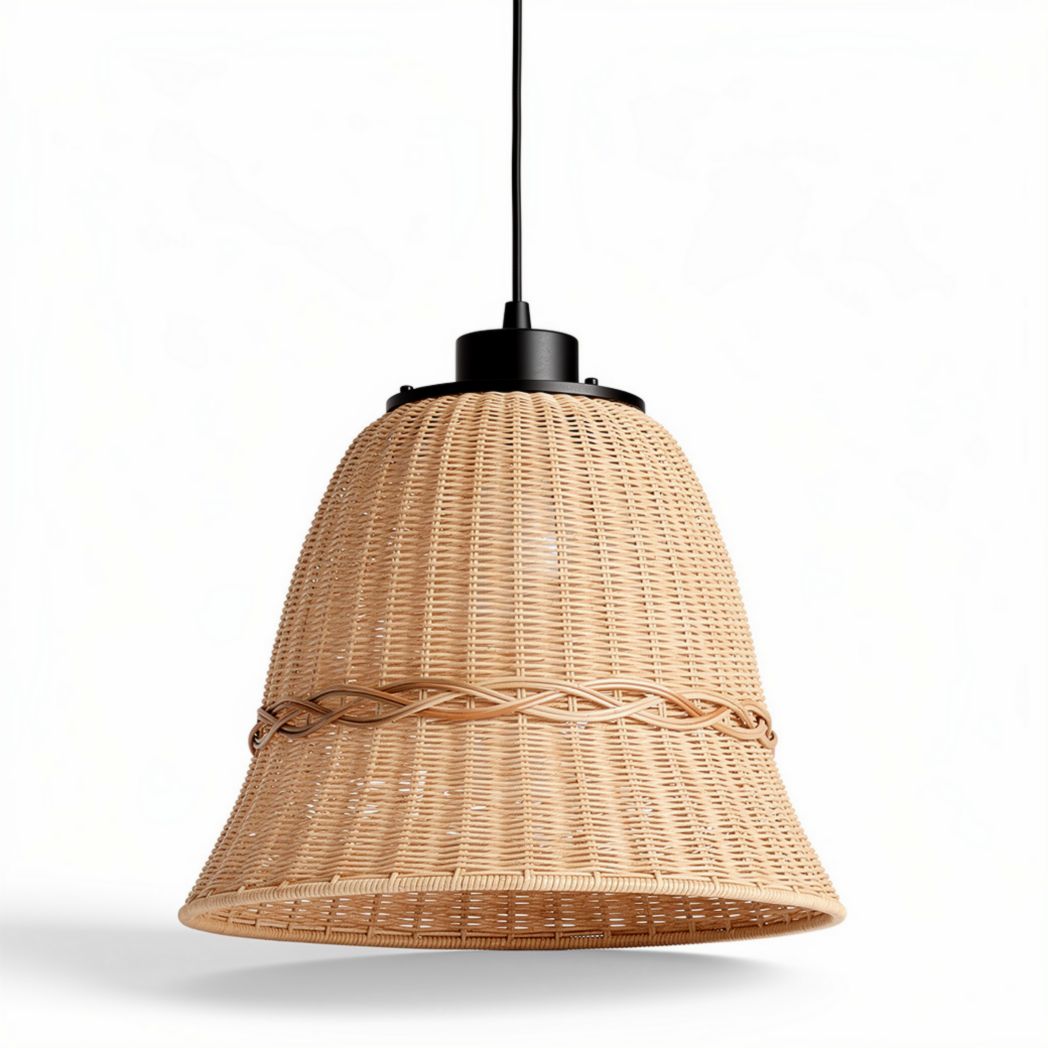 Woven rattan pendant light fixture for home dining or living room decor 25 x 25 x 30cm