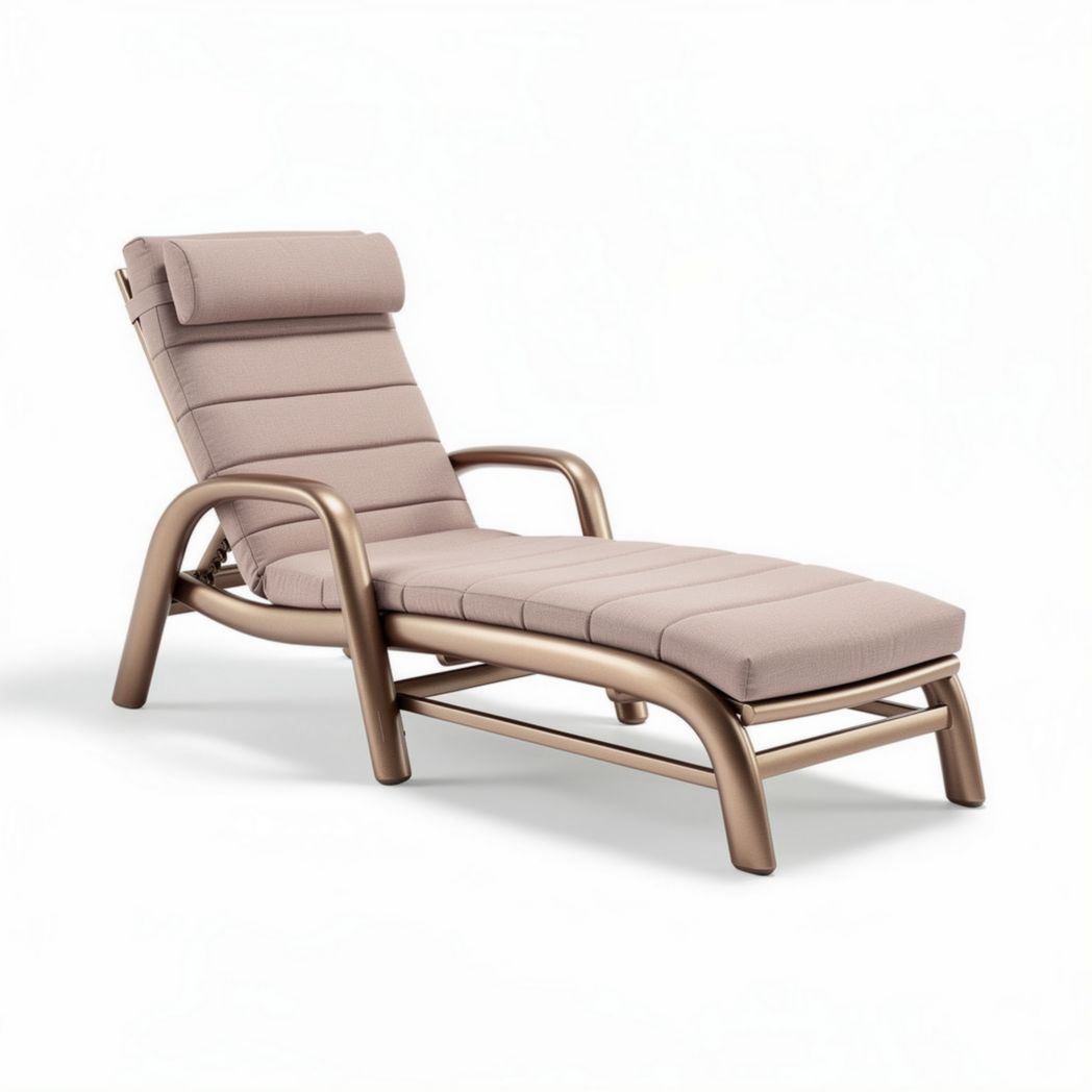 Aluminum frame lounge chair with beige cushioned seating 180 x 70 x 30cm