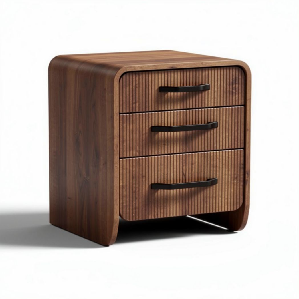 Wooden nightstand with three drawers and curved edges 50 x 40 x 40cm