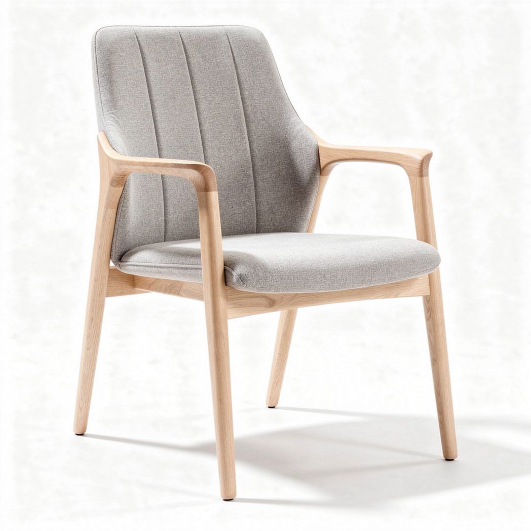 Fabric dining chair with wood frame and armrests in light gray 75 x 60 x 85cm