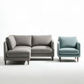 Sectional sofa with matching accent chair in gray and teal fabric 200 x 90 x 85cm