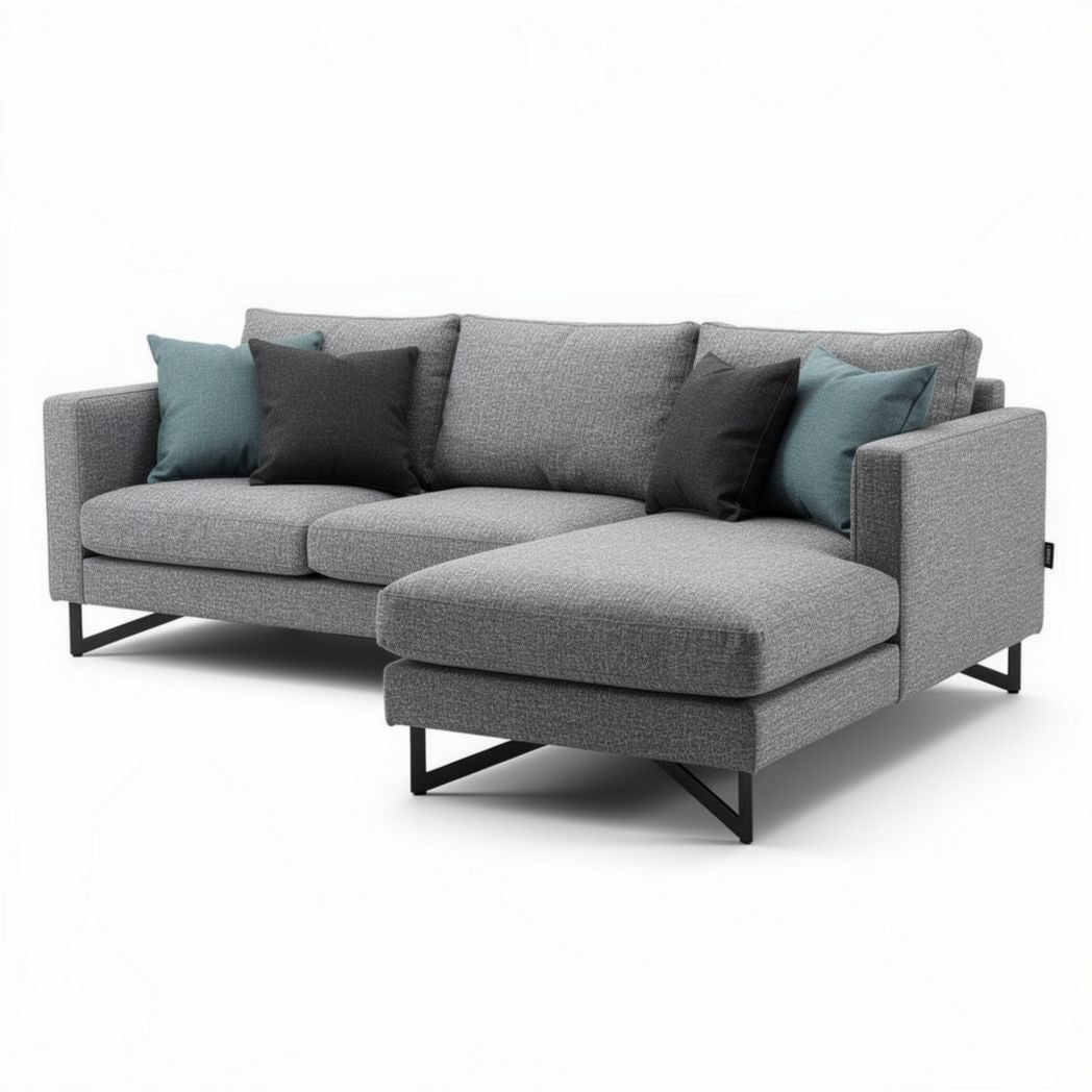 Modern sectional sofa with removable cushions and metal legs in gray 200 x 90 x 85cm