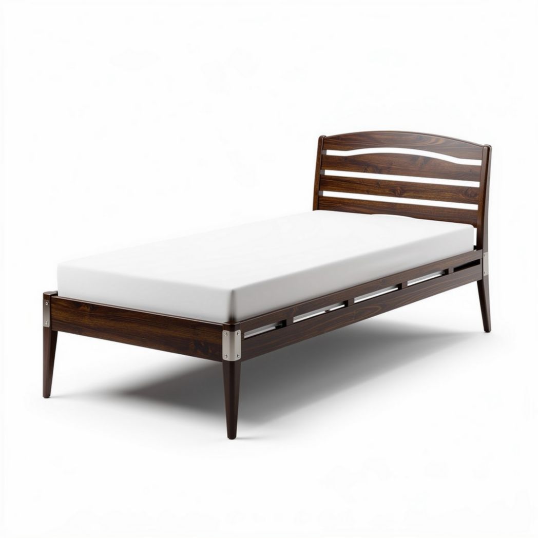 Wooden platform bed frame with slatted headboard in dark brown 200 x 100 x 40cm