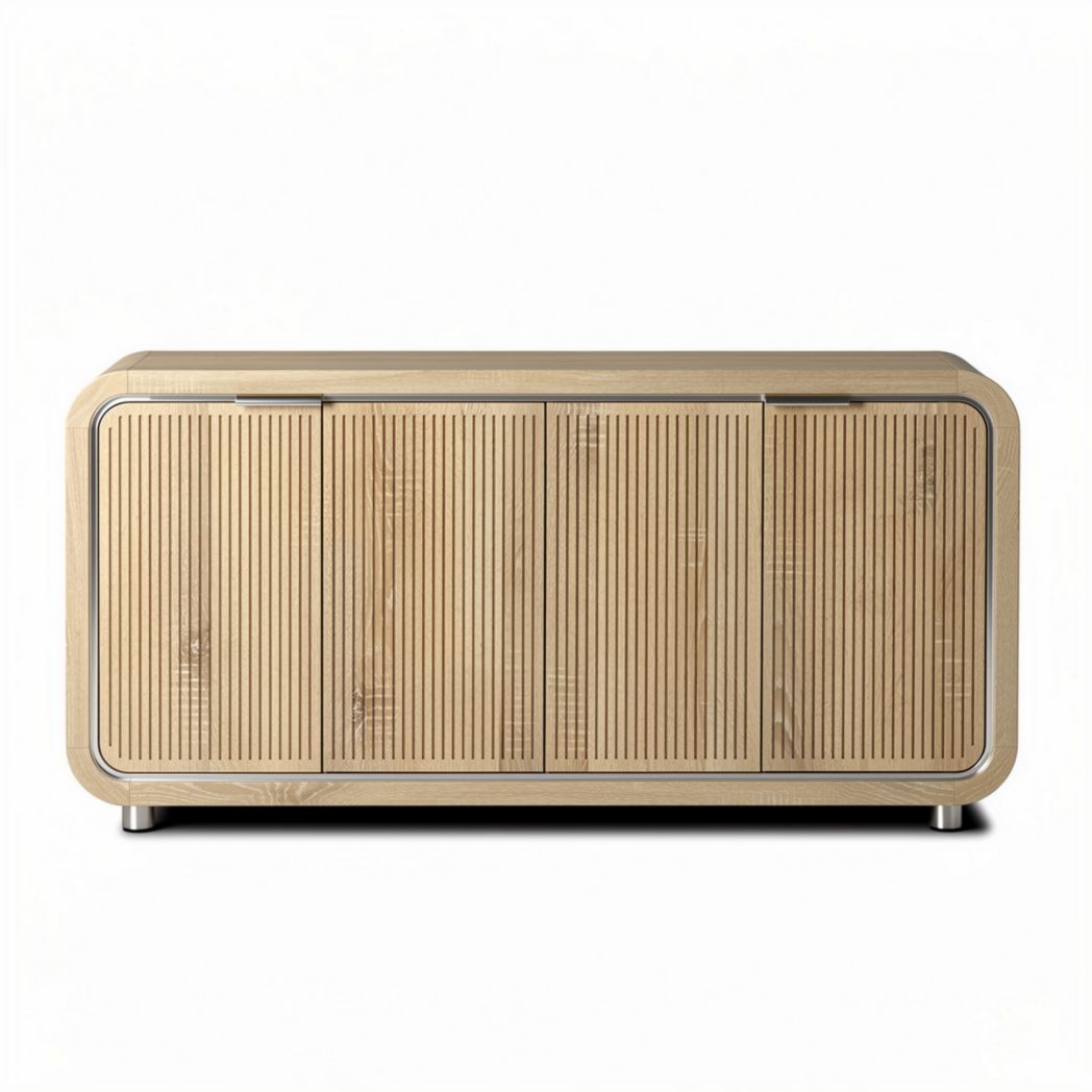 Light wood storage cabinet with four doors and modern design 120 x 40 x 70cm